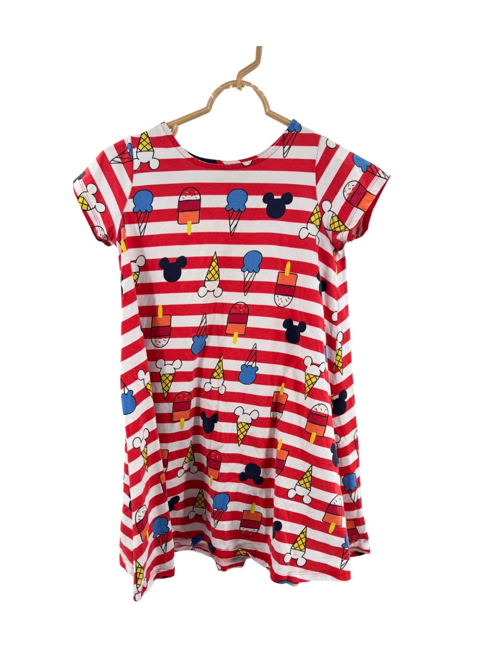 Hanna Andersson Disney Red & White Striped Ice Cream Mickey Dress 10 vacation